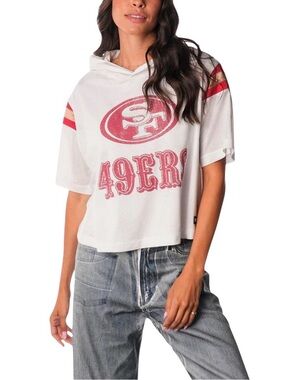 San Francisco 49ers The Wild Collective Women's Mesh Short Sleeve Hoodie T-Shirt